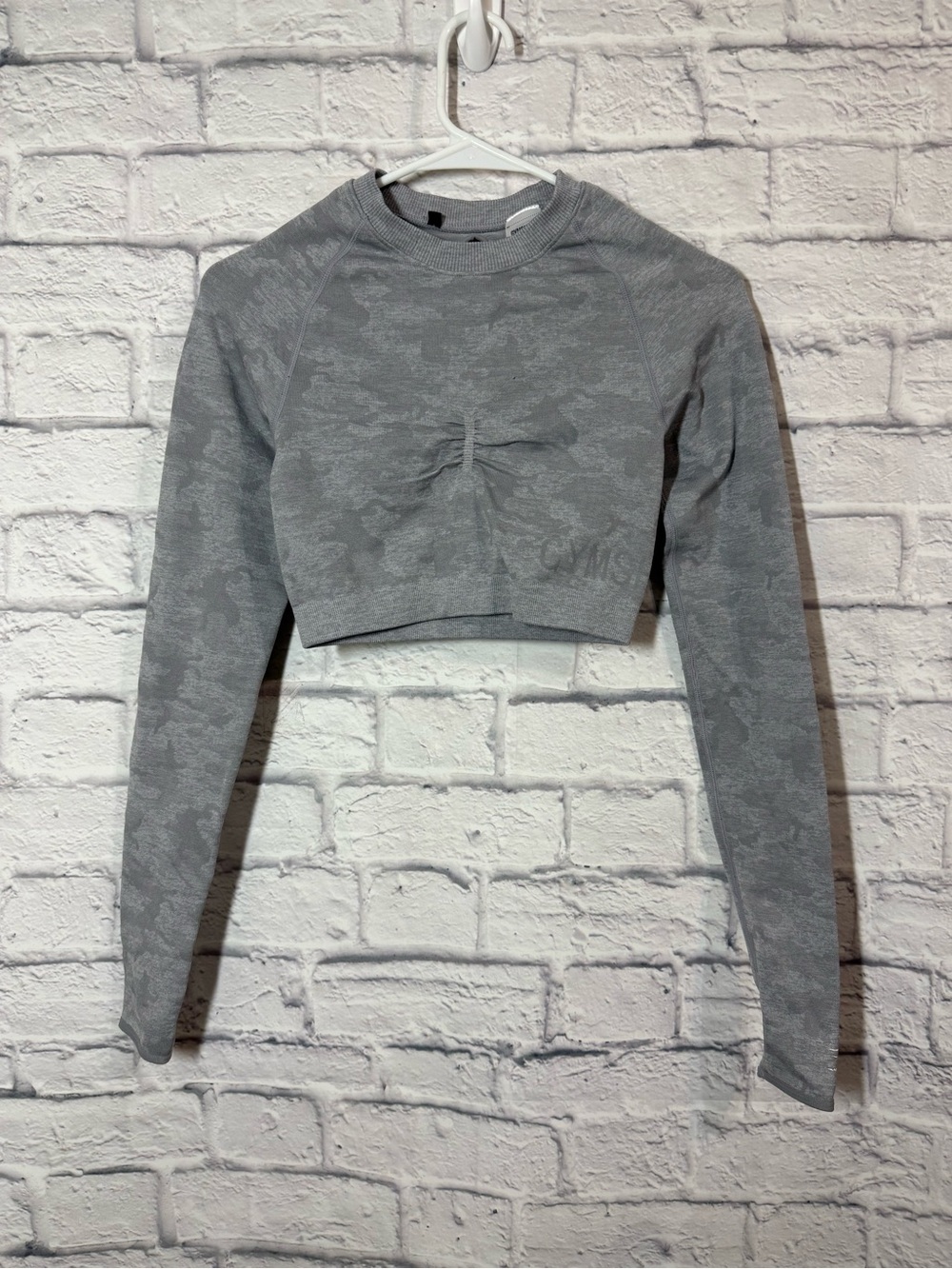 Gymshark Grey Cropped Long-Sleeve Top, Small